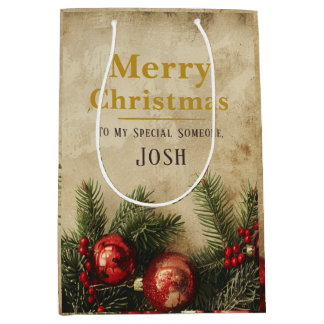 Vintage Christmas Gift Bag – Elegant Gold Holiday