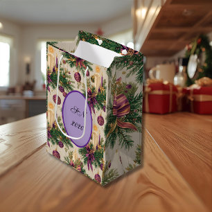 Vintage Christmas Gift Bag with Custom Monogram