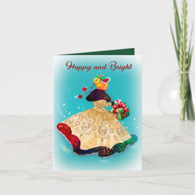 Vintage Christmas gift box gold glitter girl  Invitation (Front)