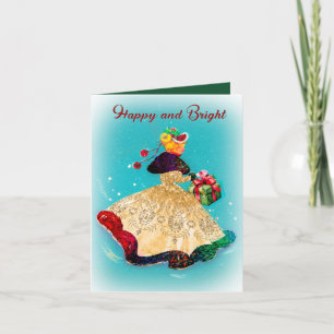 Vintage Christmas gift box gold glitter girl  Invitation