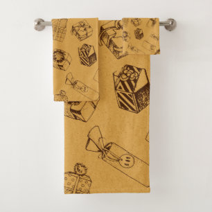 vintage christmas  gift box pattern bath towel set