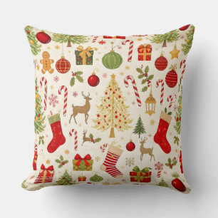 Vintage Christmas Gift & Candy Throw Pillow