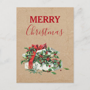 Vintage Christmas Gift Holiday Holly Berries Kraft