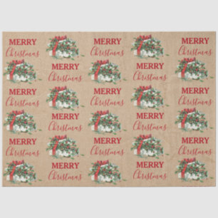 Vintage Christmas Gift Holiday Holly Berries Kraft Tissue Paper