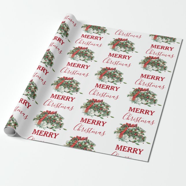 Vintage Christmas Gift Holiday Holly Berries  Wrapping Paper (Unrolled)