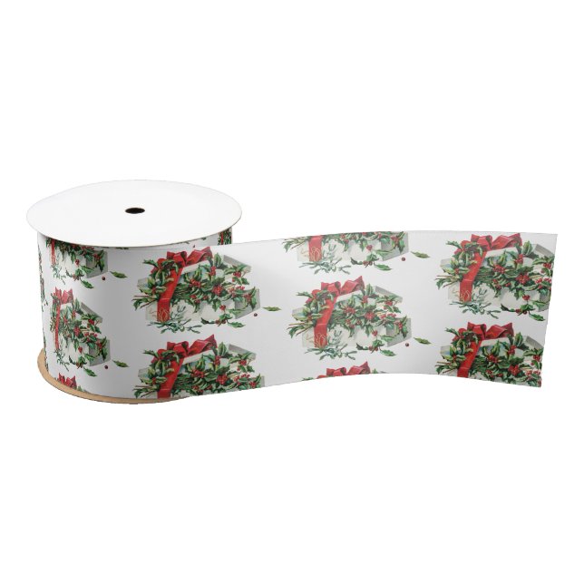 Vintage Christmas Gift Holiday  Satin Ribbon (Spool)