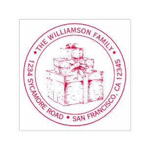 Vintage Christmas Gift Image Round Return Address Self-inking Stamp