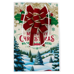 Vintage Christmas Gift Wrapping Paper Medium Gift Bag