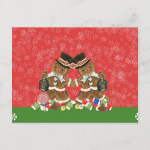 Vintage Christmas Gingerbread Men Hats & Bottlle Holiday Postcard