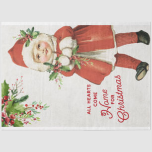 Vintage Christmas Girl and Greenery Decoupage Tissue Paper