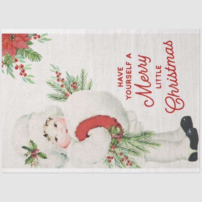 Vintage Christmas Girl and Greenery Decoupage Tissue Paper (Front)