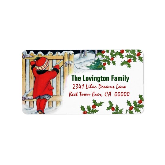 Vintage Christmas Girl and Holly Address Label