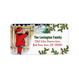 Vintage Christmas Girl and Holly Label