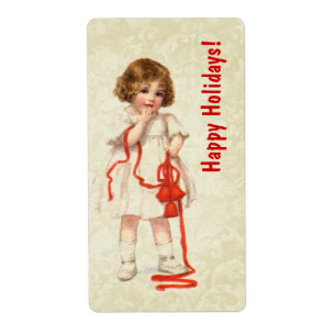 Vintage Christmas Girl and Red Ribbon Ver3