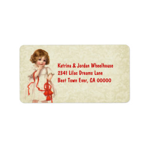 Vintage Christmas Girl and Red Ribbon Ver 2 Label