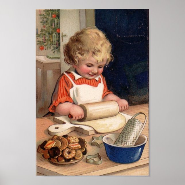 Vintage Christmas - Girl Baking Cookies Poster (Front)