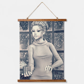 Vintage Christmas Girl - Beautiful Holiday Present Hanging Tapestry