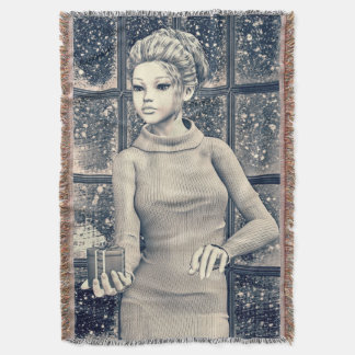 Vintage Christmas Girl - Beautiful Holiday Present Throw Blanket