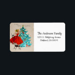 Vintage Christmas Girl Decorating Label<br><div class="desc">Cute Retro Vintage Christmas Girl Decorating Tree Holiday address label. Perfect for holiday cards and sending out to family and friends.</div>