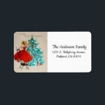 Vintage Christmas Girl Decorating Label<br><div class="desc">Cute Retro Vintage Christmas Girl Decorating Tree Holiday address label. Perfect for holiday cards and sending out to family and friends.</div>