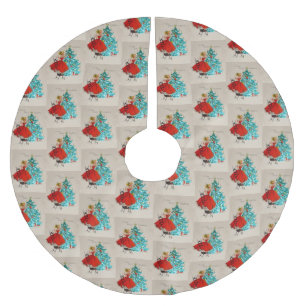 Vintage Christmas Girl Decorating Tree Brushed Polyester Tree Skirt