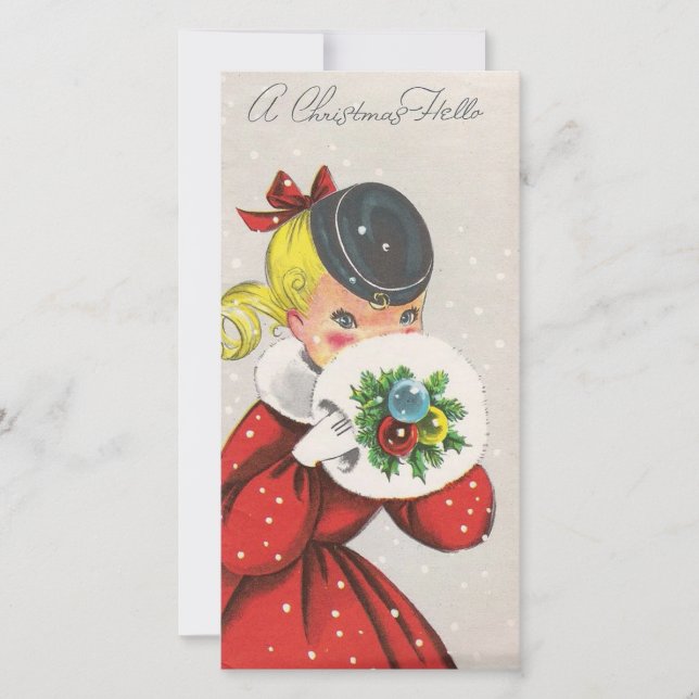Vintage Christmas Girl Hello Holiday Card (Front)