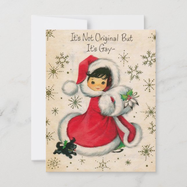 Vintage Christmas Girl Holiday Card (Front)