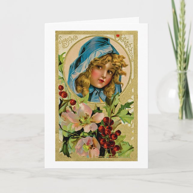 Vintage Christmas Girl Holiday Card (Front)