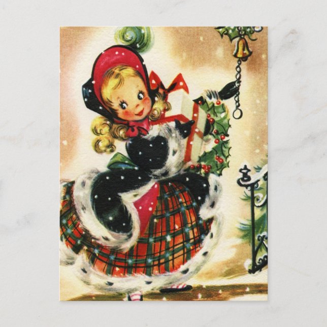 Vintage Christmas Girl Holiday Postcard (Front)