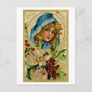 Vintage Christmas Girl Holiday Postcard