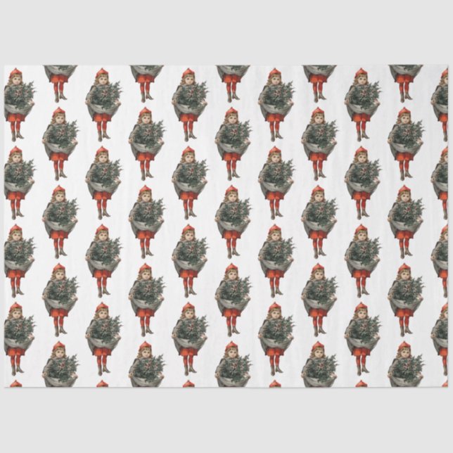 Vintage Christmas Girl & Holly Berries Tissue Paper (Front)