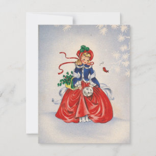 Vintage Christmas Girl In Dress Holiday Card