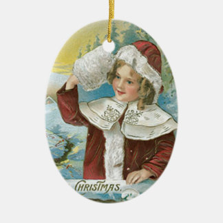Vintage Christmas Girl in Santa Suit Ceramic Tree Decoration