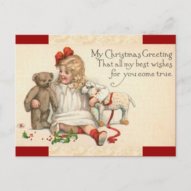 Vintage Christmas Girl Postcard (Front)