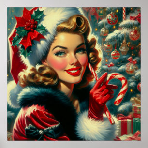 Vintage Christmas Girl Poster