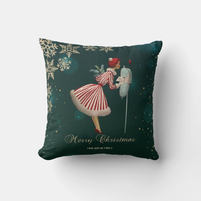 Vintage Christmas Girl, Snowflakes  Cushion (Front)