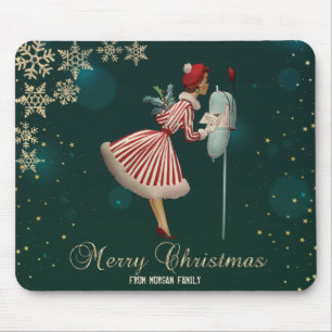 Vintage Christmas Girl, Snowflakes  Mouse Mat