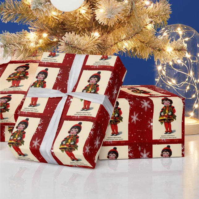 Vintage Christmas Girl, Snowflakes Wrapping Paper (Holidays)