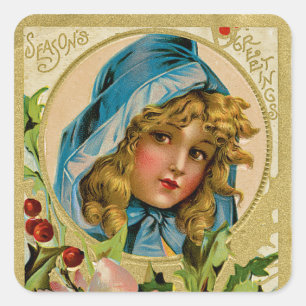 Vintage Christmas Girl Square Sticker