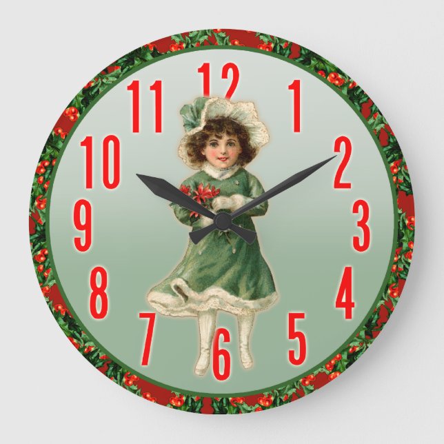 Vintage Christmas Girl Wall Clock (Front)