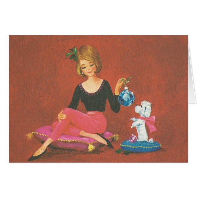 Vintage Christmas Girl With French Poodle (Front Horizontal)