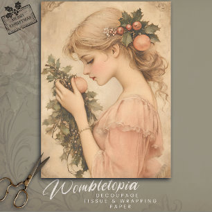 Vintage Christmas Girl with Holly & Ornaments  Tissue Paper