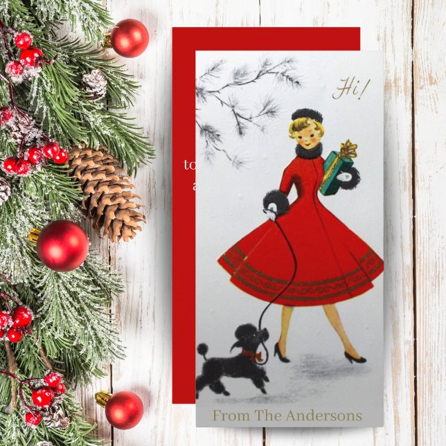 Vintage Christmas Girl With Poodle Custom Holiday Card (Vintage Christmas Girl With Poodle Custom Holiday Card. Add your name & a special message!)
