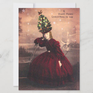 Vintage Christmas Girl With Tree Hat Holiday Card