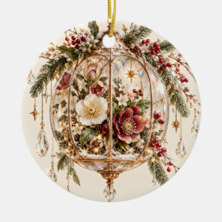 Vintage Christmas Glasshouse with Winter Blooms Ceramic Tree Decoration