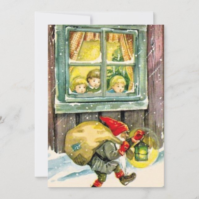 Vintage Christmas Gnome Sneaking With Gifts Holiday Card (Front)