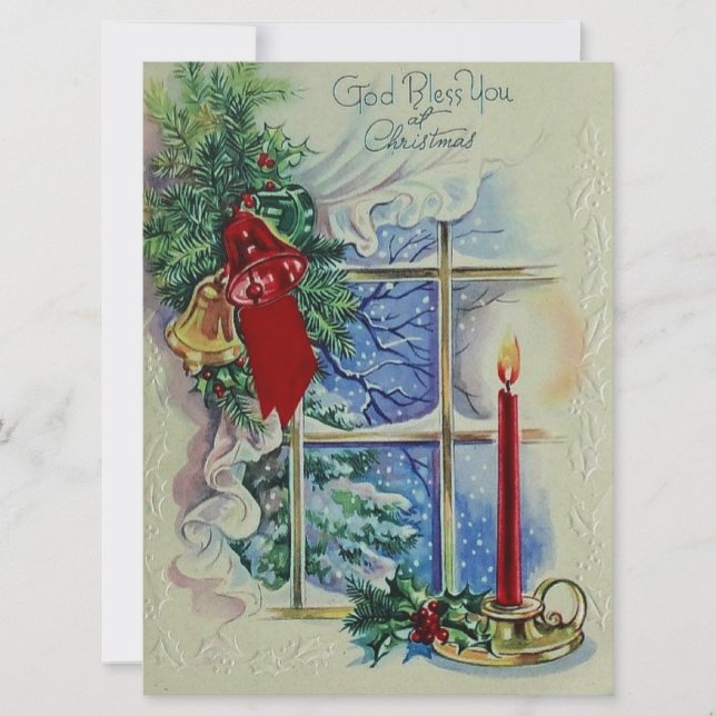 Vintage Christmas God Bless Holiday Card (Front)
