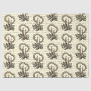 Vintage Christmas Gold Beige Holly Candle Script Tissue Paper