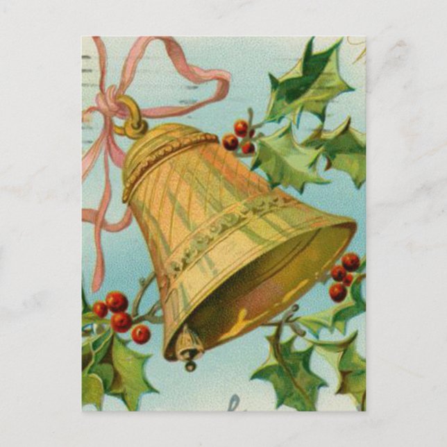 Vintage Christmas Gold Bells Holiday Postcard (Front)