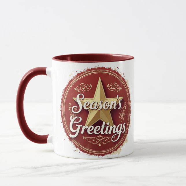 Vintage Christmas,Gold Star Christmas Mug (Left)